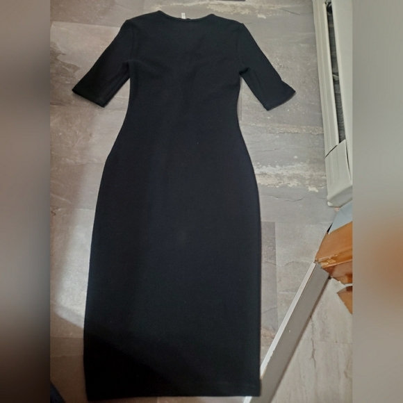 Derek Lam 10 Crosby Elegant Black Midi Dress. Short Sleeves. Knit Ribbed Lace Up - Picture 12 of 15